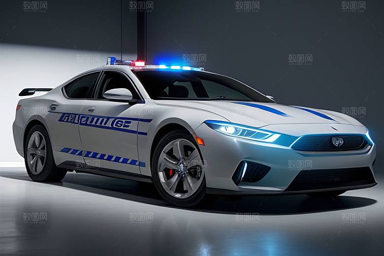 逆光视角下的蓝色警车