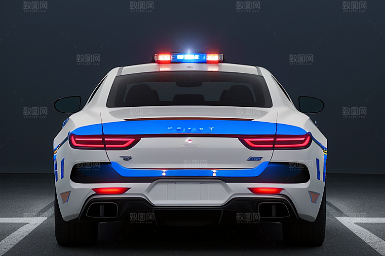 逆光视角下的蓝色警车