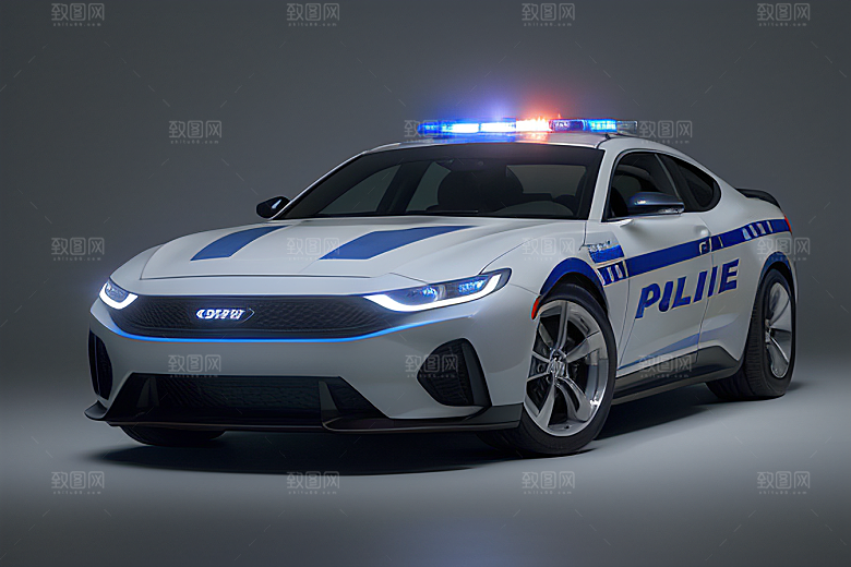 逆光视角下的蓝色警车