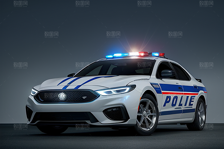 蓝色警车在逆光视角下的魅力
