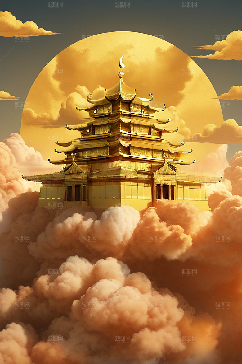 黄金宫殿超逼真高清金龙悬浮天际