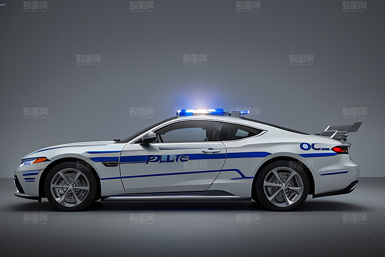 蓝色警车在逆光视角下的魅力