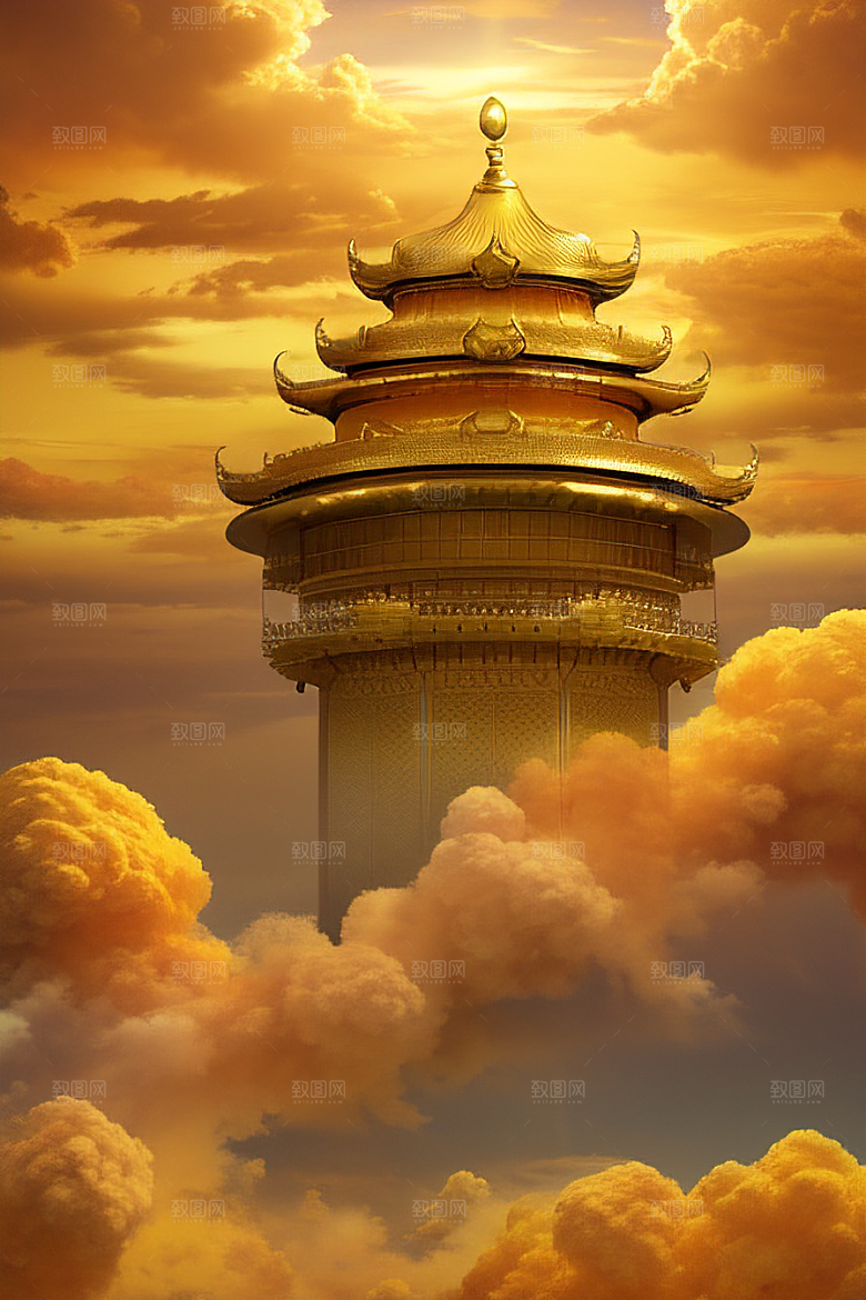 黄金宫殿超逼真高清金龙悬浮天际