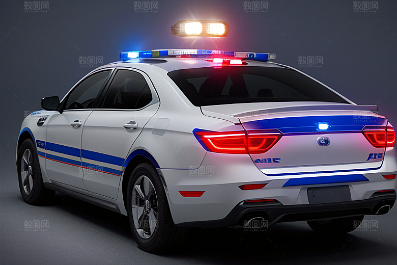 蓝色警车在逆光视角下的魅力
