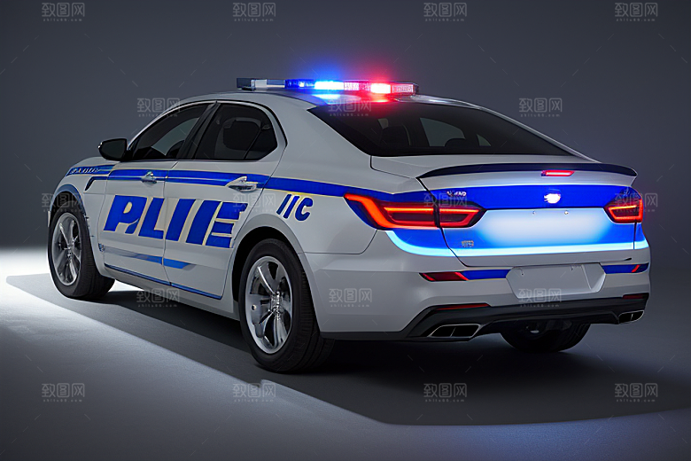 蓝色警车在逆光视角下的魅力