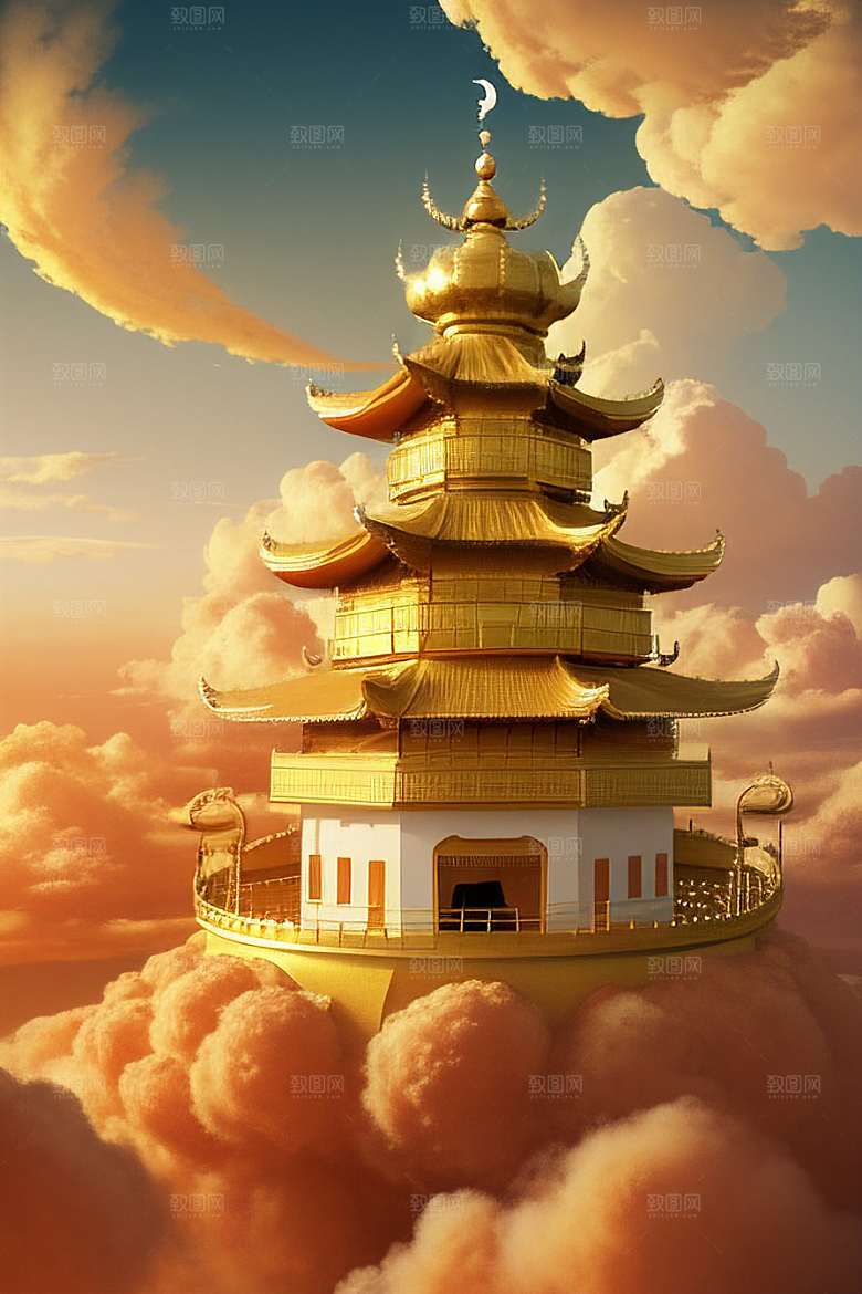 黄金宫殿超逼真高清金龙悬浮天际