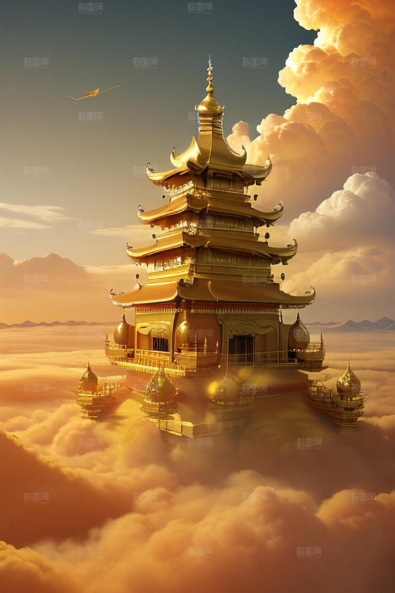 黄金宫殿超逼真高清金龙悬浮天际