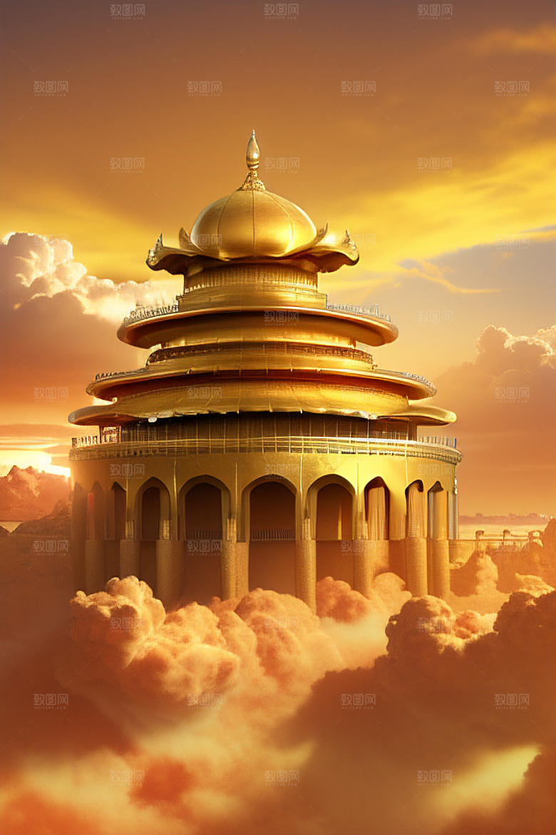 黄金宫殿超逼真高清金龙悬浮天际