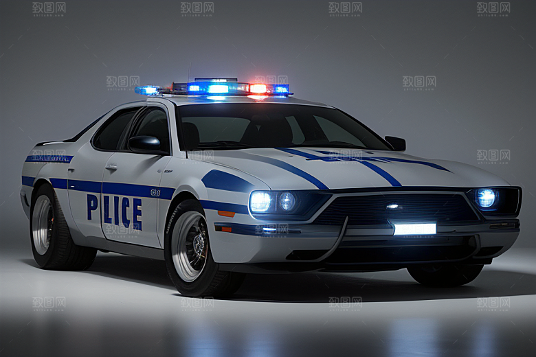 蓝色警车在逆光视角下的魅力