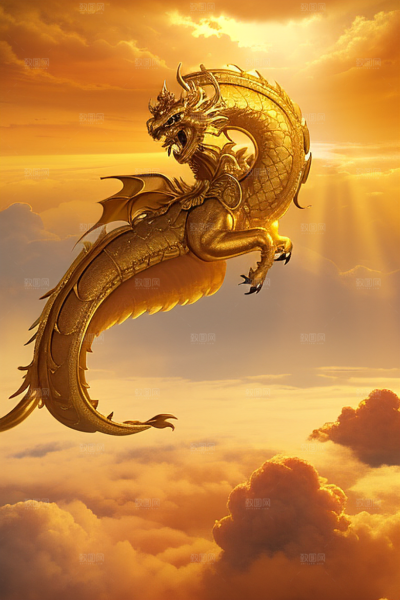 黄金宫殿超逼真高清金龙悬浮天际