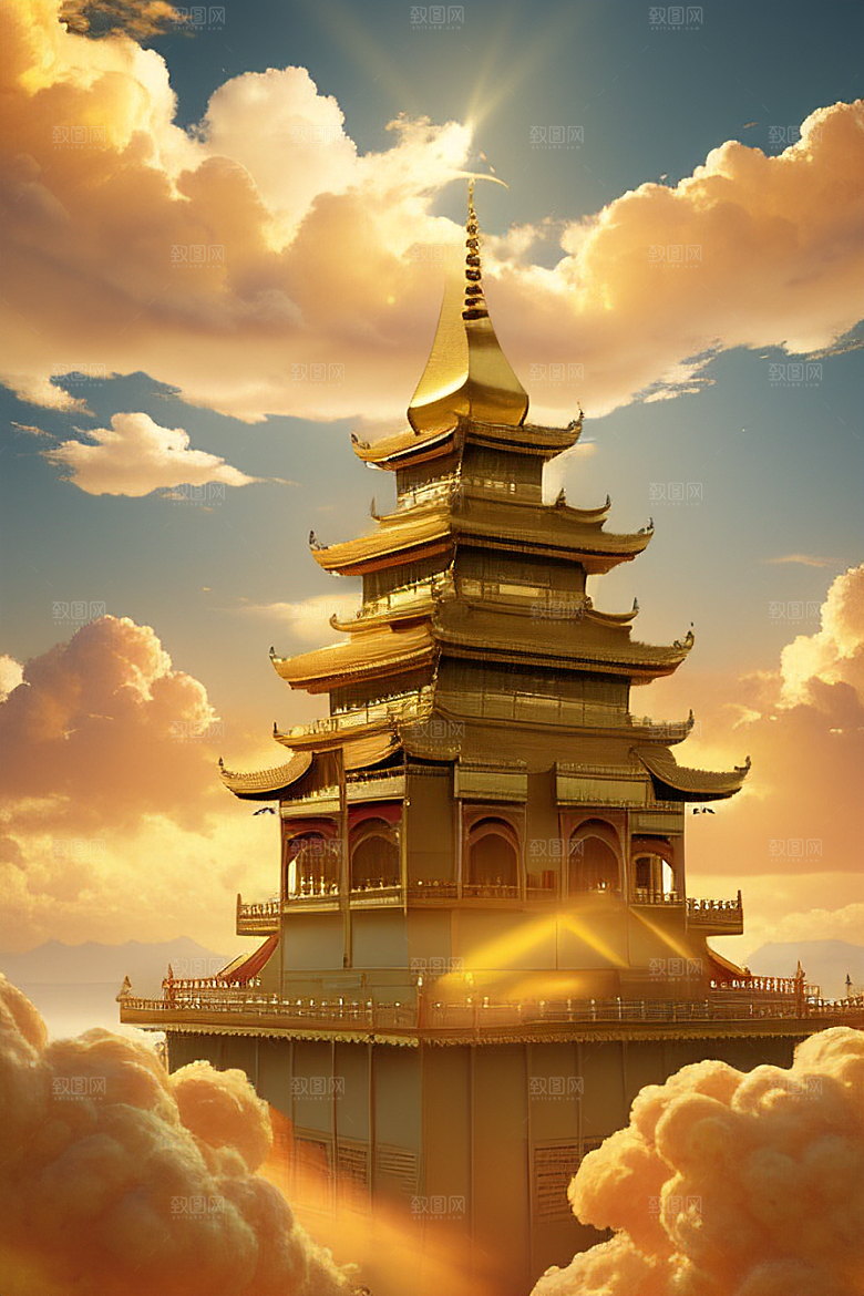 黄金宫殿超逼真高清金龙悬浮天际