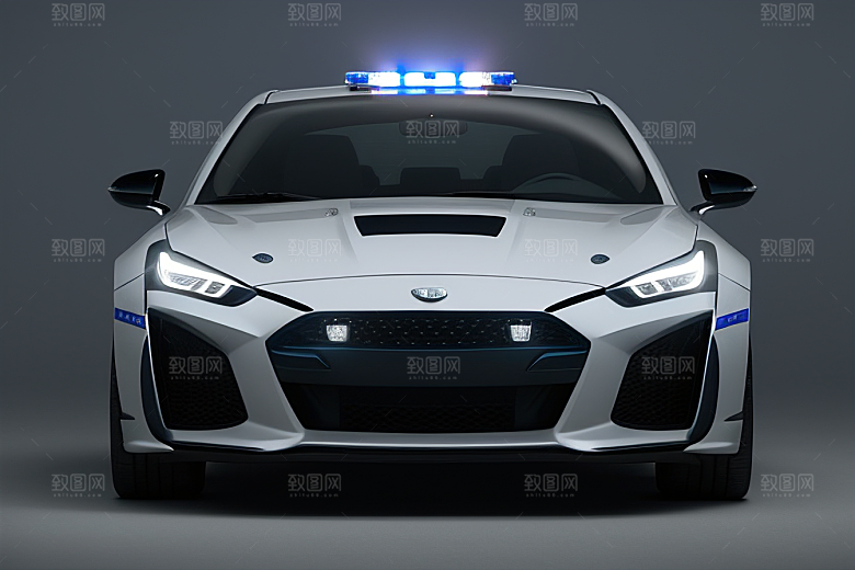 蓝色警车在逆光视角下的魅力