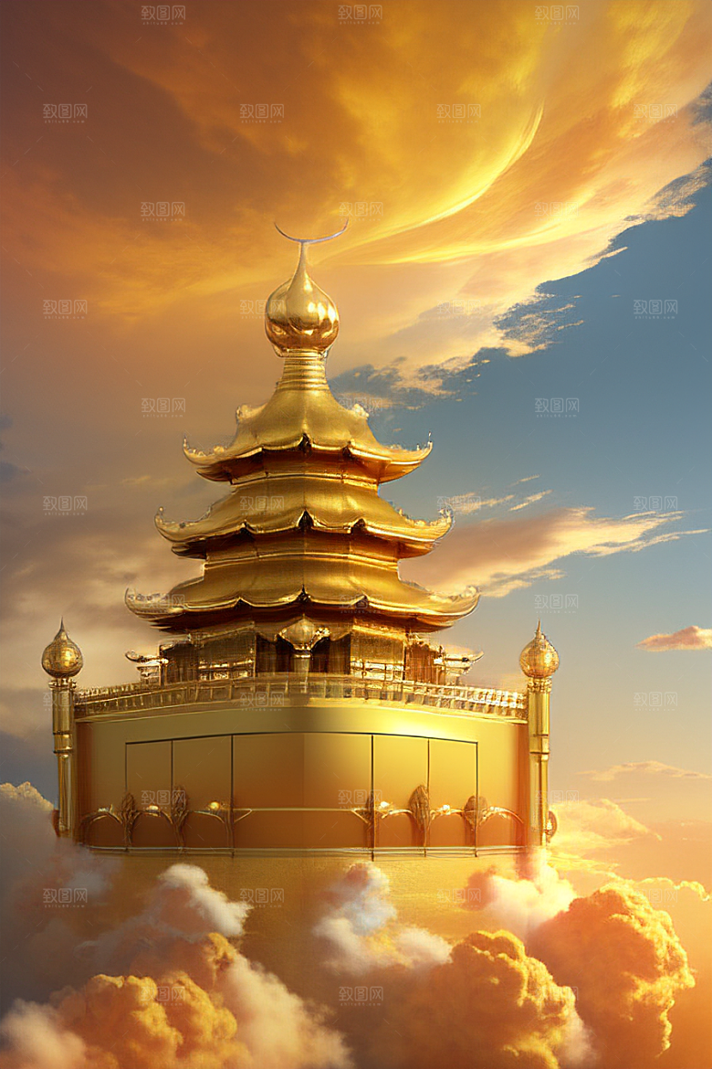 黄金宫殿超逼真高清金龙悬浮天际