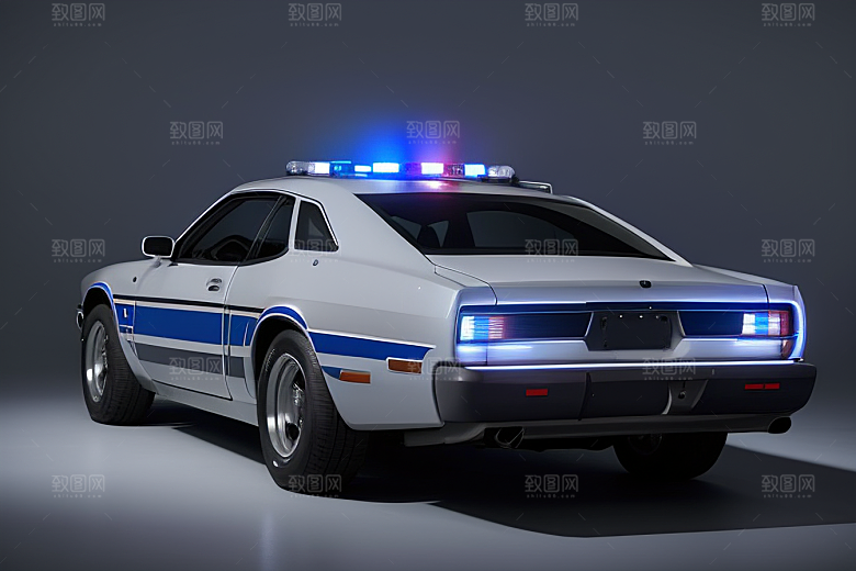 蓝色警车在逆光视角下的魅力