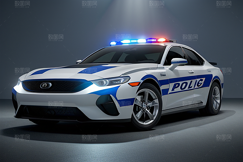 蓝色警车在逆光视角下的魅力