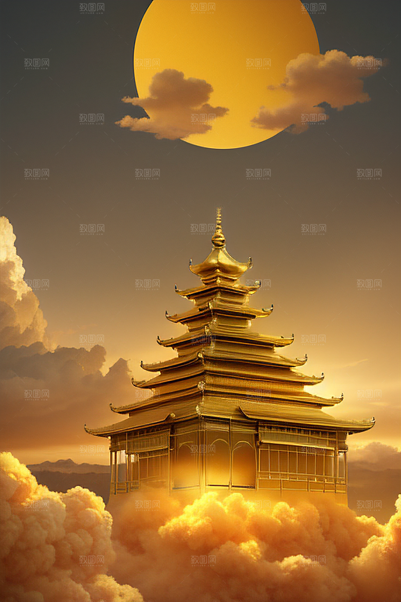 黄金宫殿超逼真高清金龙悬浮天际