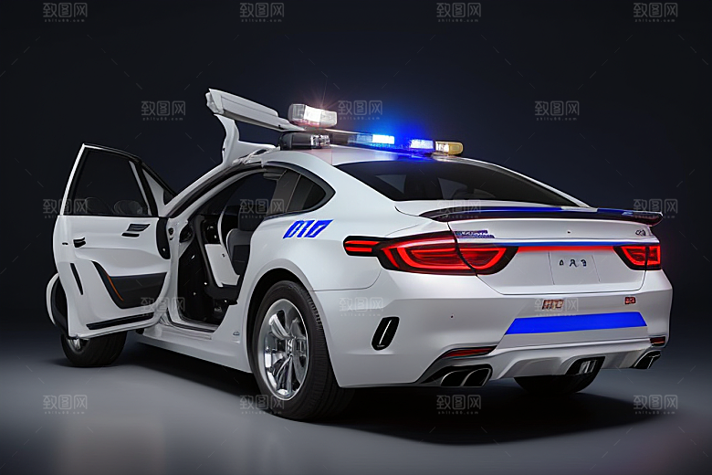蓝色警车在逆光视角下的魅力