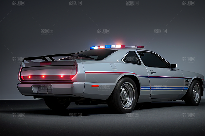 逆光视角里的蓝色警车