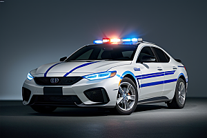逆光视角里的蓝色警车