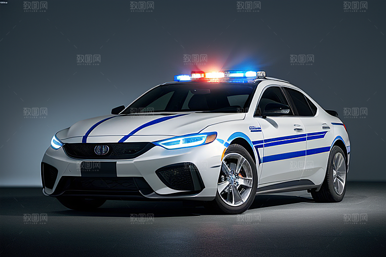 逆光视角里的蓝色警车