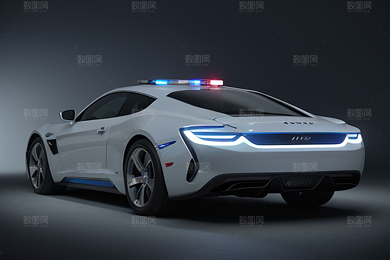 逆光视角里的蓝色警车