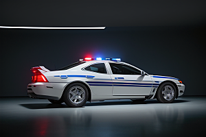 逆光视角里的蓝色警车
