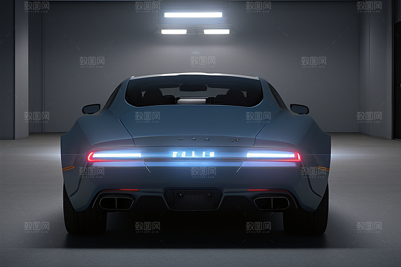 逆光视角里的蓝色警车