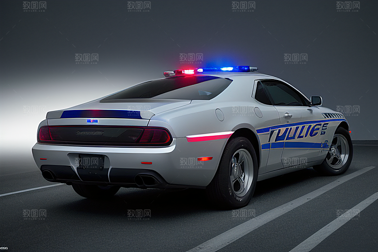 逆光视角里的蓝色警车