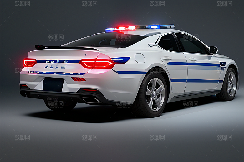 逆光视角里的蓝色警车