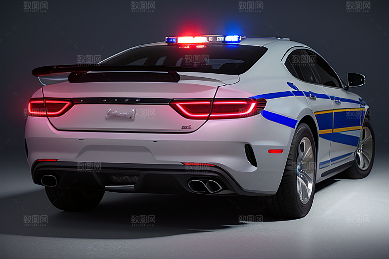 逆光视角里的蓝色警车