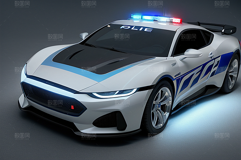 逆光视角里的蓝色警车