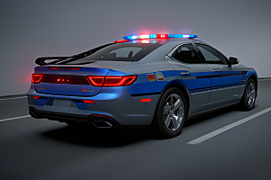 逆光视角里的蓝色警车