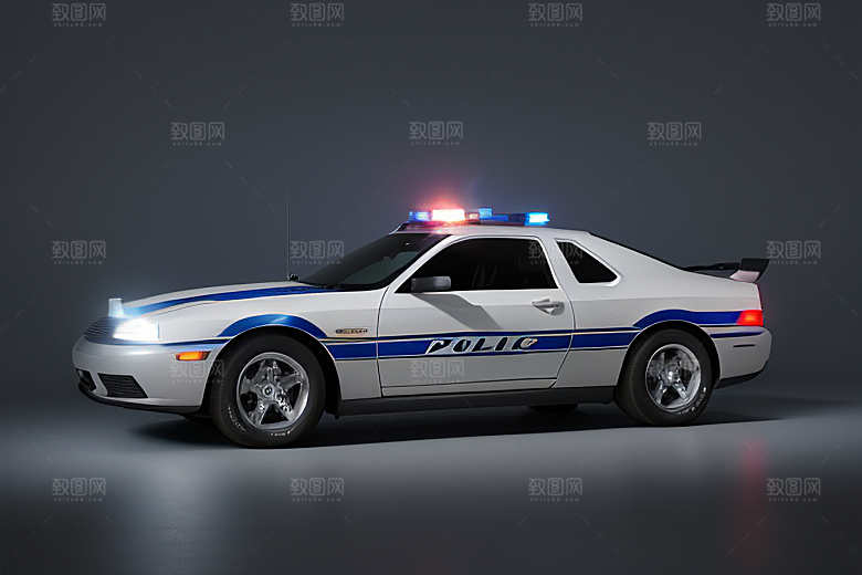 警车在逆光视角下的蓝色魅力