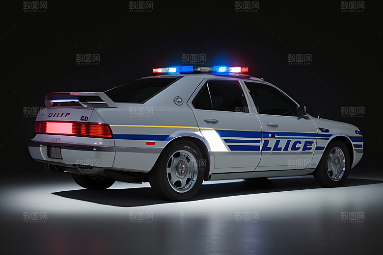 警车在逆光视角下的蓝色魅力