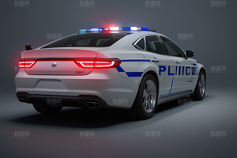 警车在逆光视角下的蓝色魅力