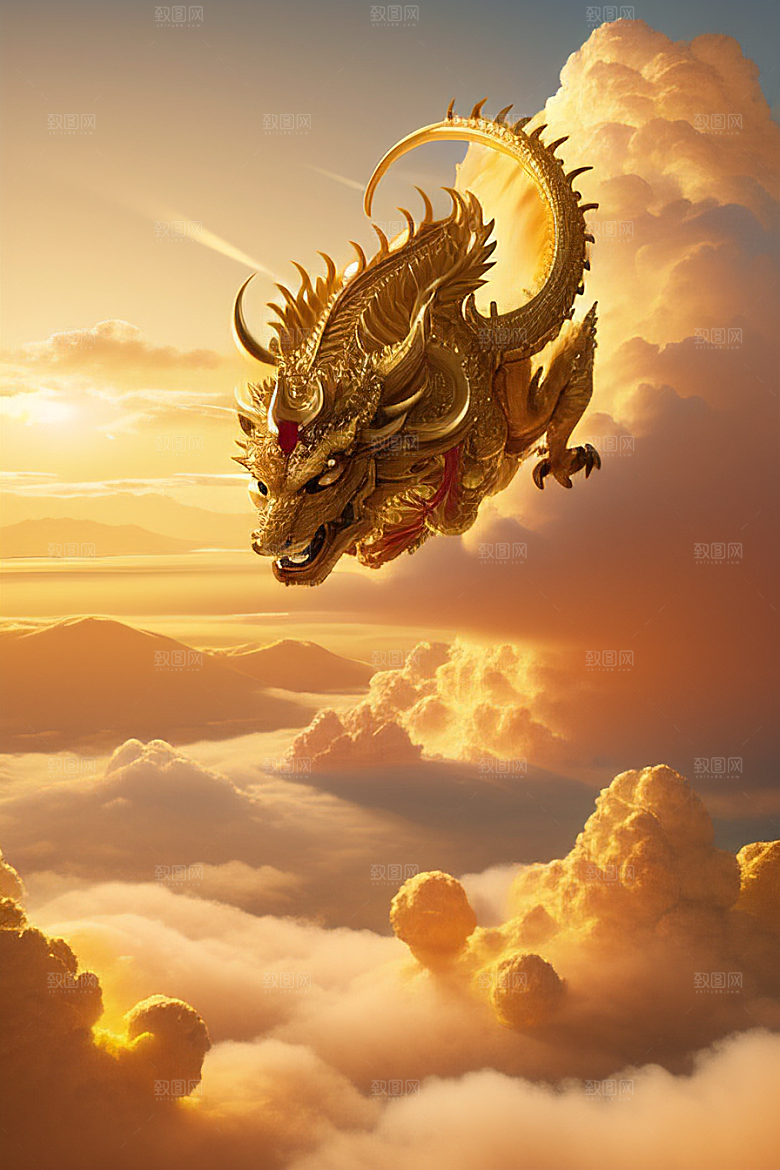 金龙翱翔超逼真高清下的黄金仙境
