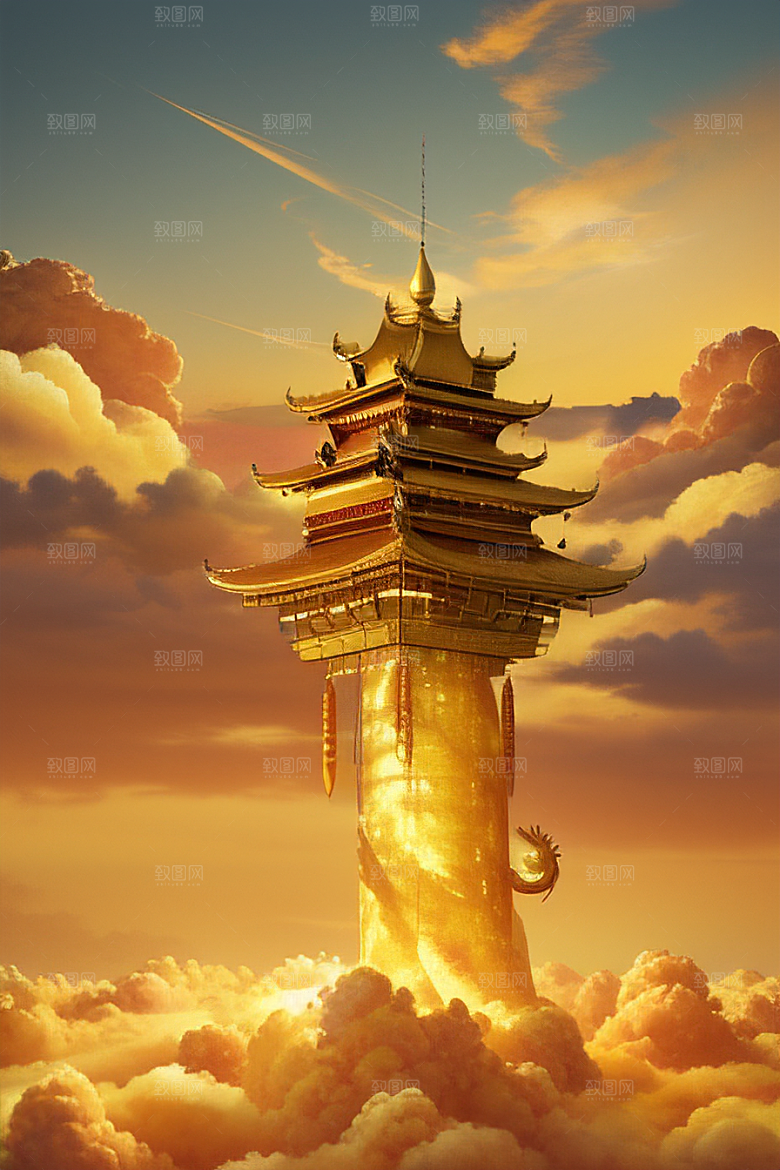 金龙翱翔超逼真高清下的黄金仙境