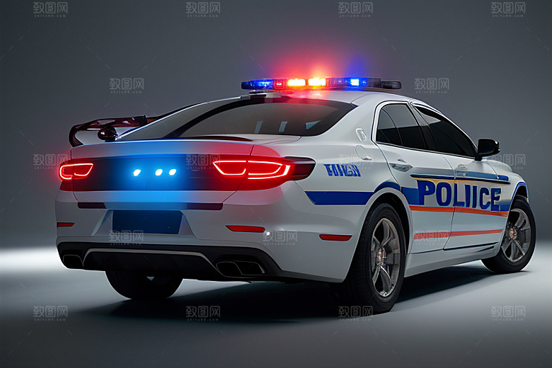 警车在逆光视角下的蓝色魅力