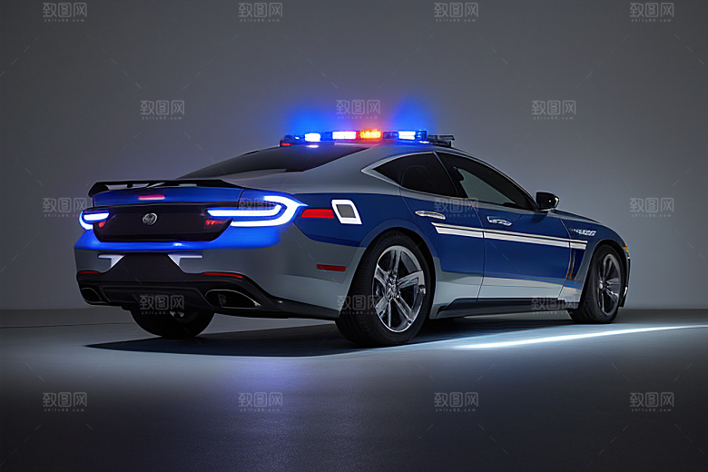 警车在逆光视角下的蓝色魅力