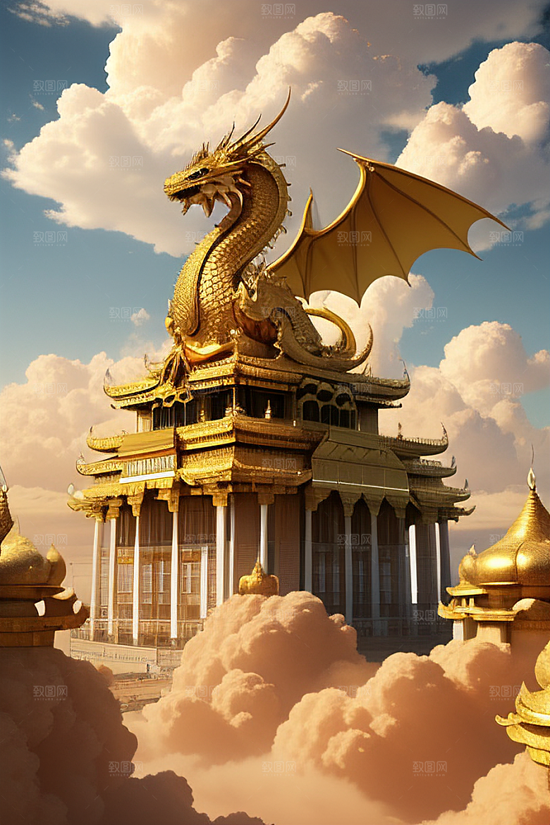 金龙翱翔超逼真高清下的黄金仙境