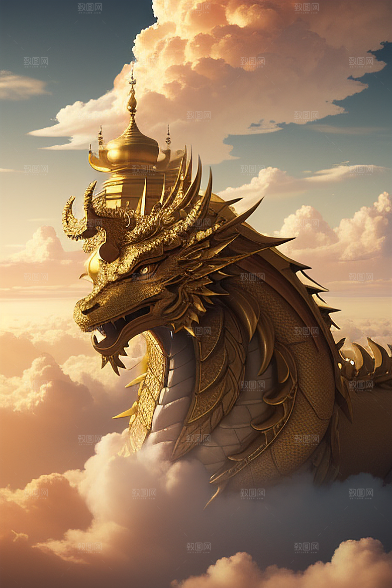 金龙翱翔超逼真高清下的黄金仙境