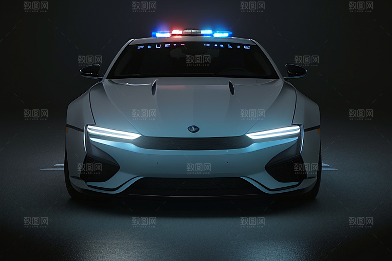 警车在逆光视角下的蓝色魅力