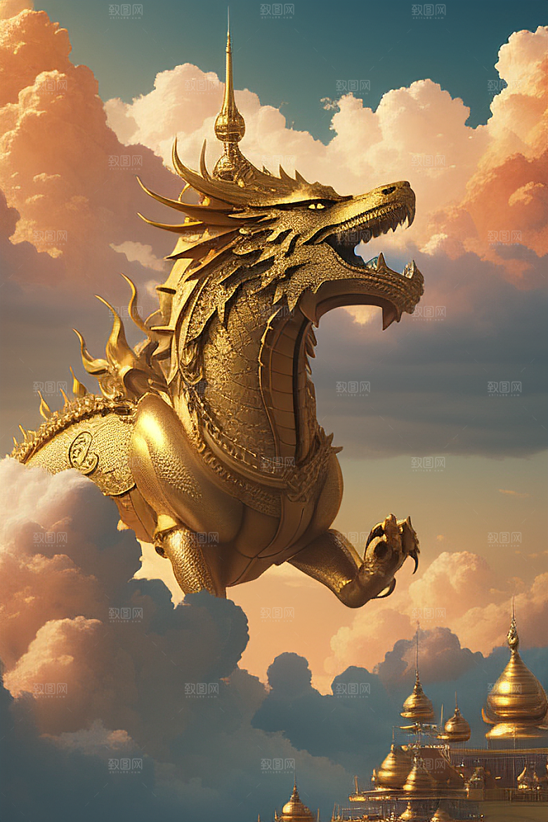 金龙翱翔超逼真高清下的黄金仙境