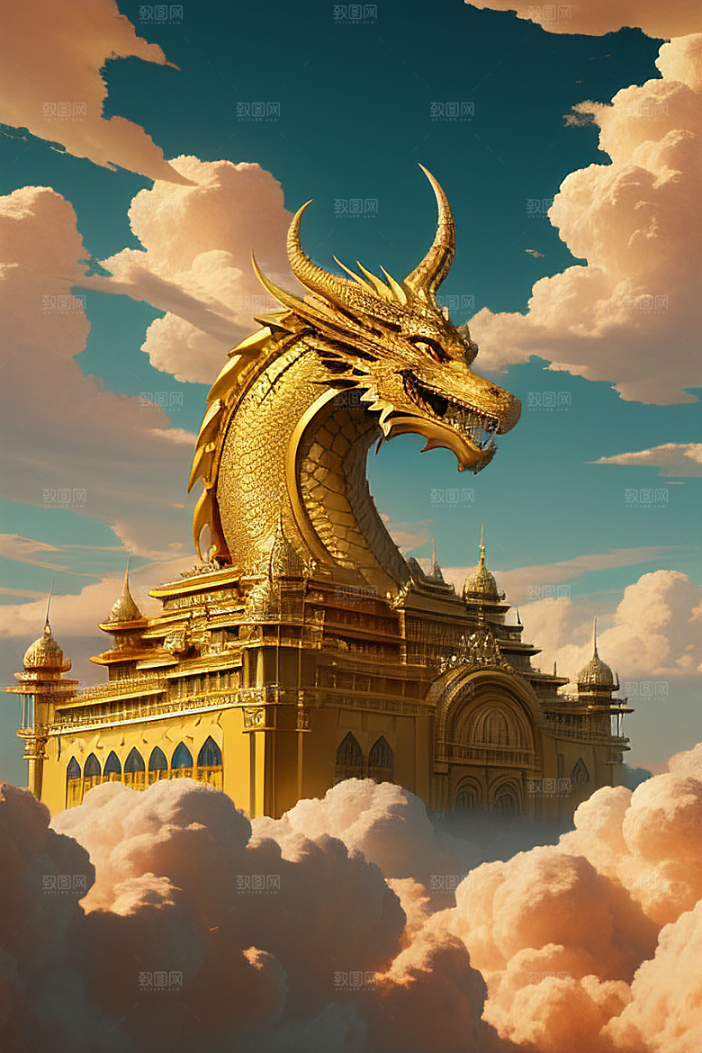 金龙翱翔超逼真高清下的黄金仙境