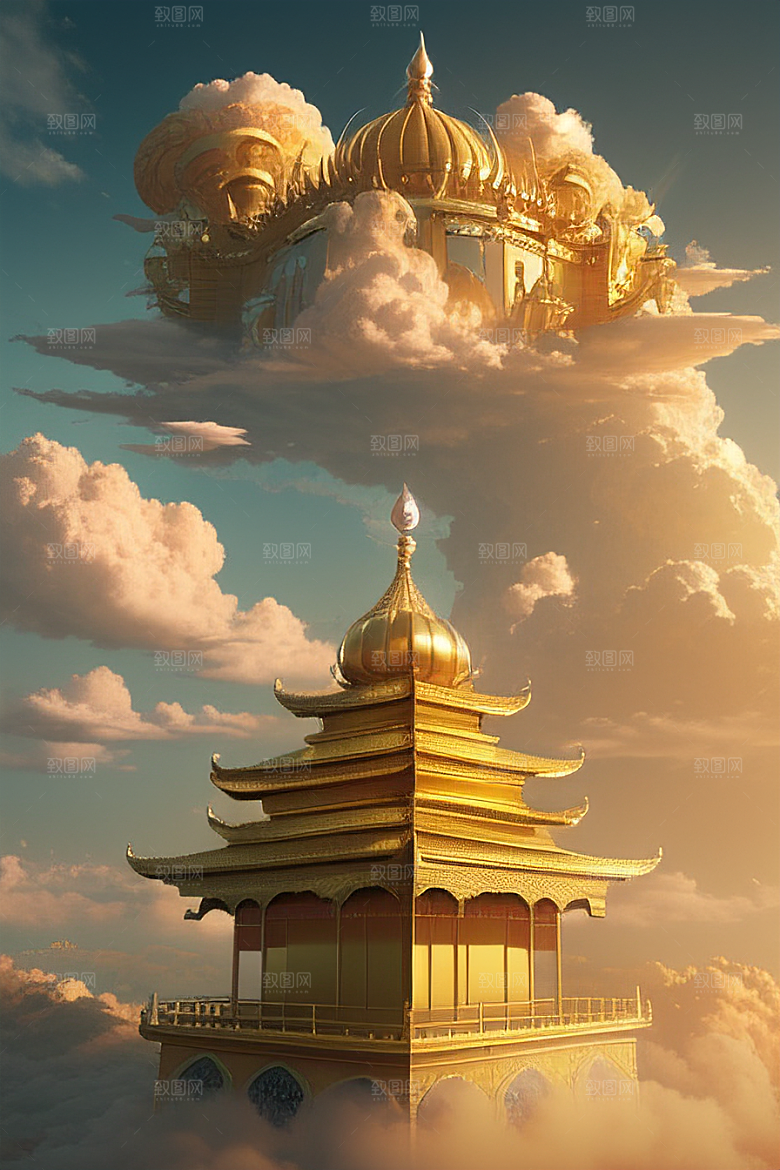 黄金云海超高清下的金龙宫殿