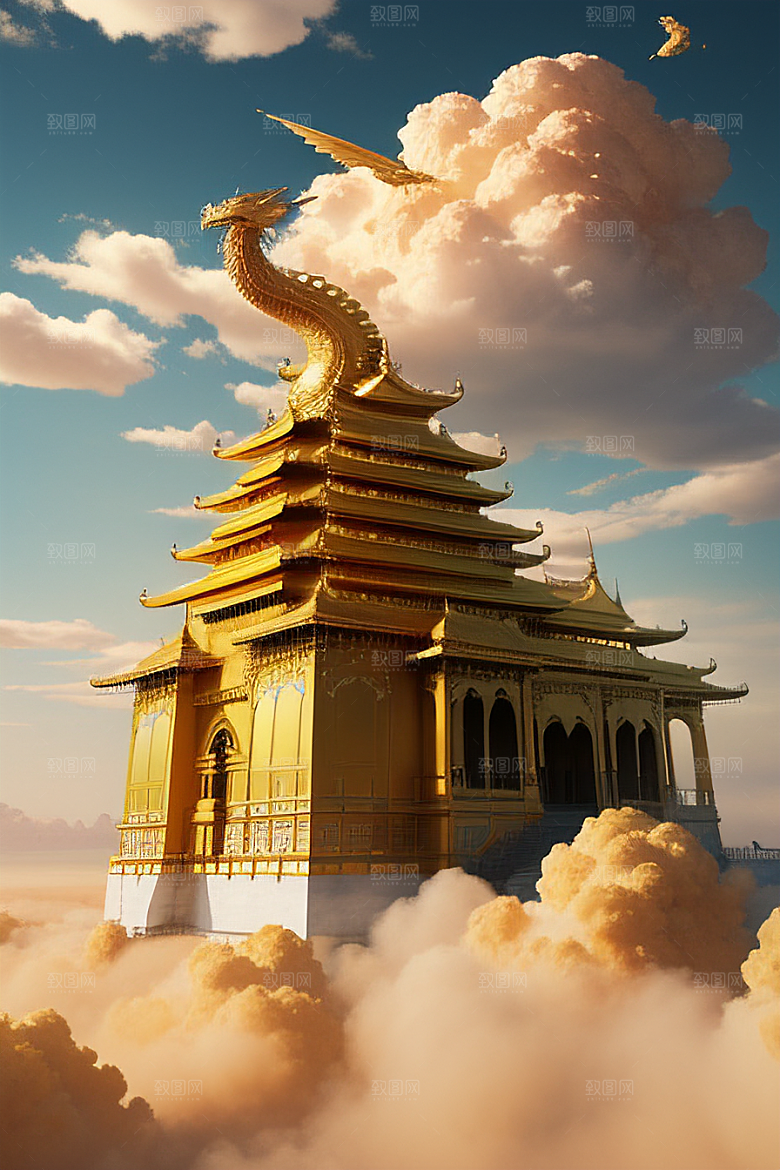 黄金云海超高清下的金龙宫殿