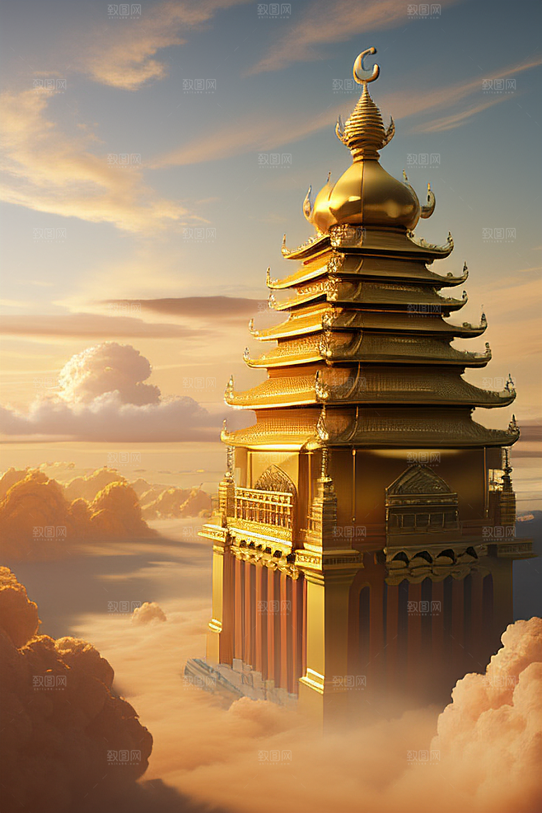 黄金云海超高清下的金龙宫殿