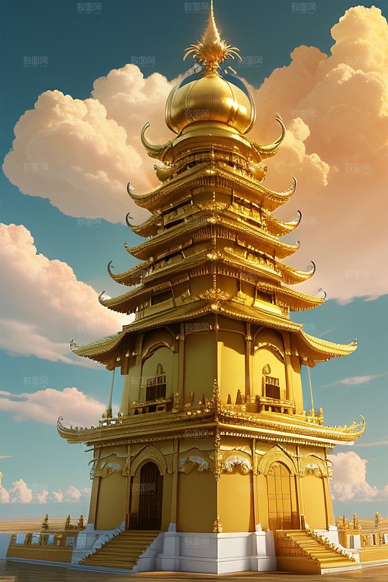 黄金宫殿超逼真高清金龙悬浮天际