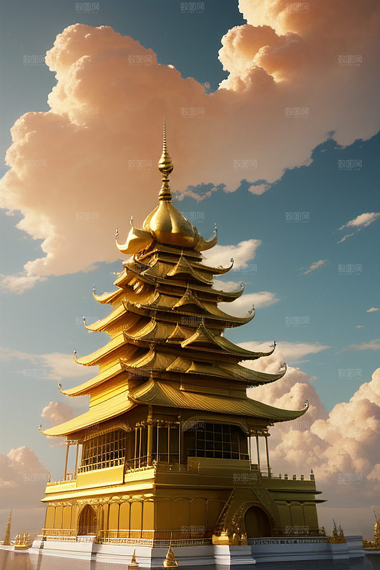 黄金宫殿超逼真高清金龙悬浮天际