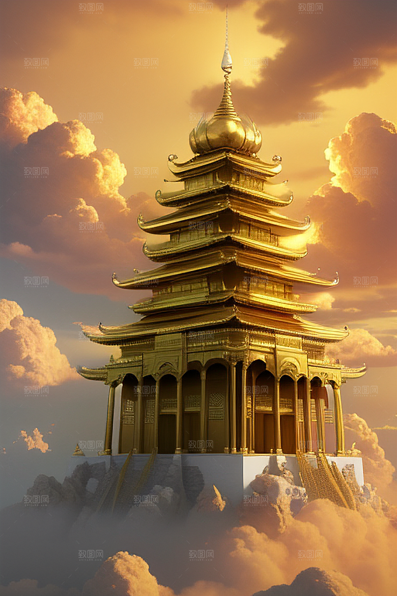 黄金宫殿超逼真高清金龙悬浮天际